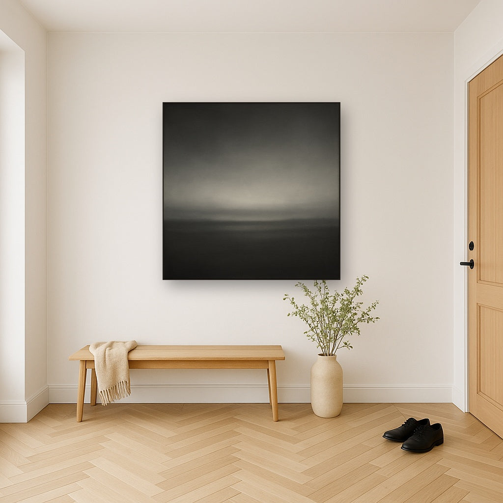 Monochrome Charcoal Drift & Soft Sfumato Horizon No. 14 Oil Painting - View 5