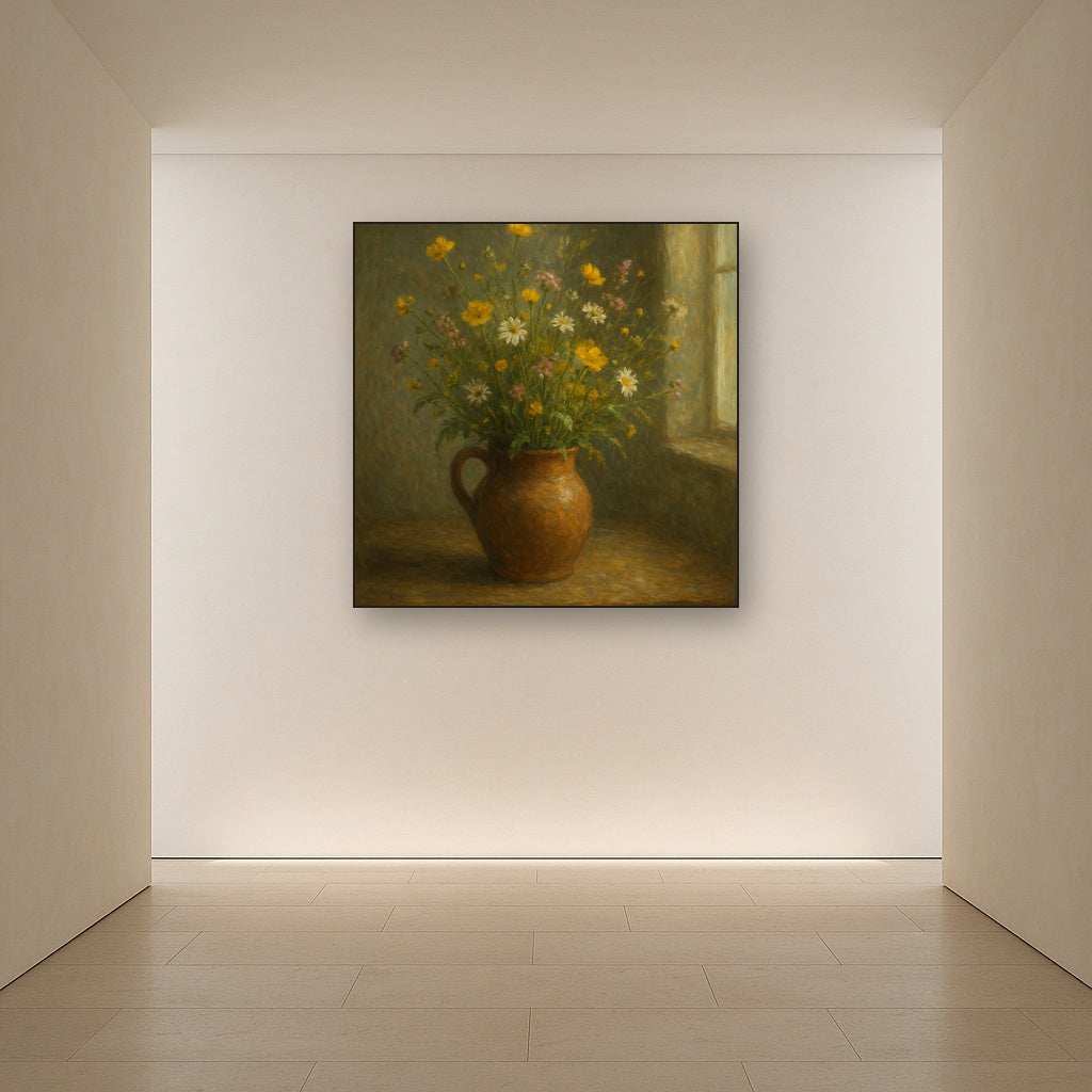 Vintage Meadow Wildflowers in Earthenware Jar No. 9 Fine Art Oil Painting - View 5