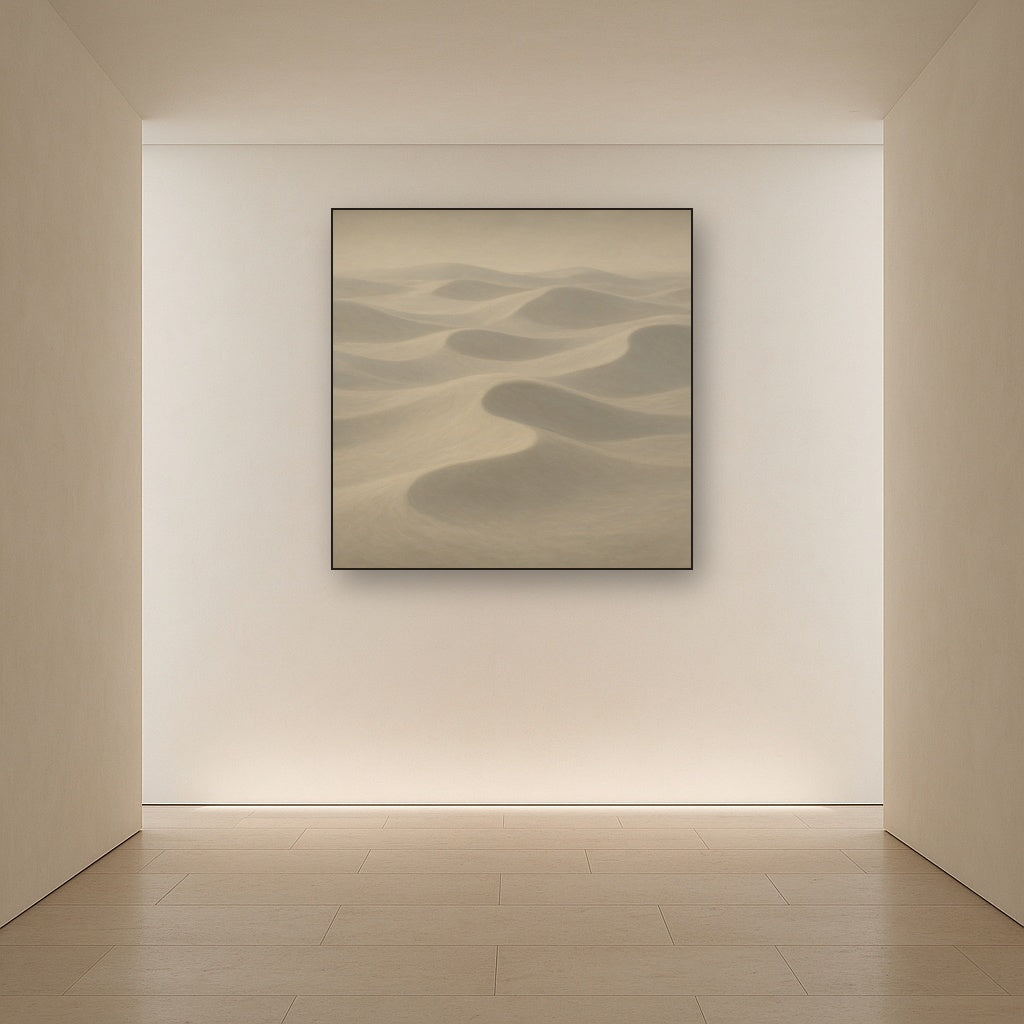 Monochrome Sand Dune Contours & Pale Slate No. 5 Oil Painting Staged in Bright Entryway and Hallway Gallery Wall, Hand Painted Fine Art on Linen