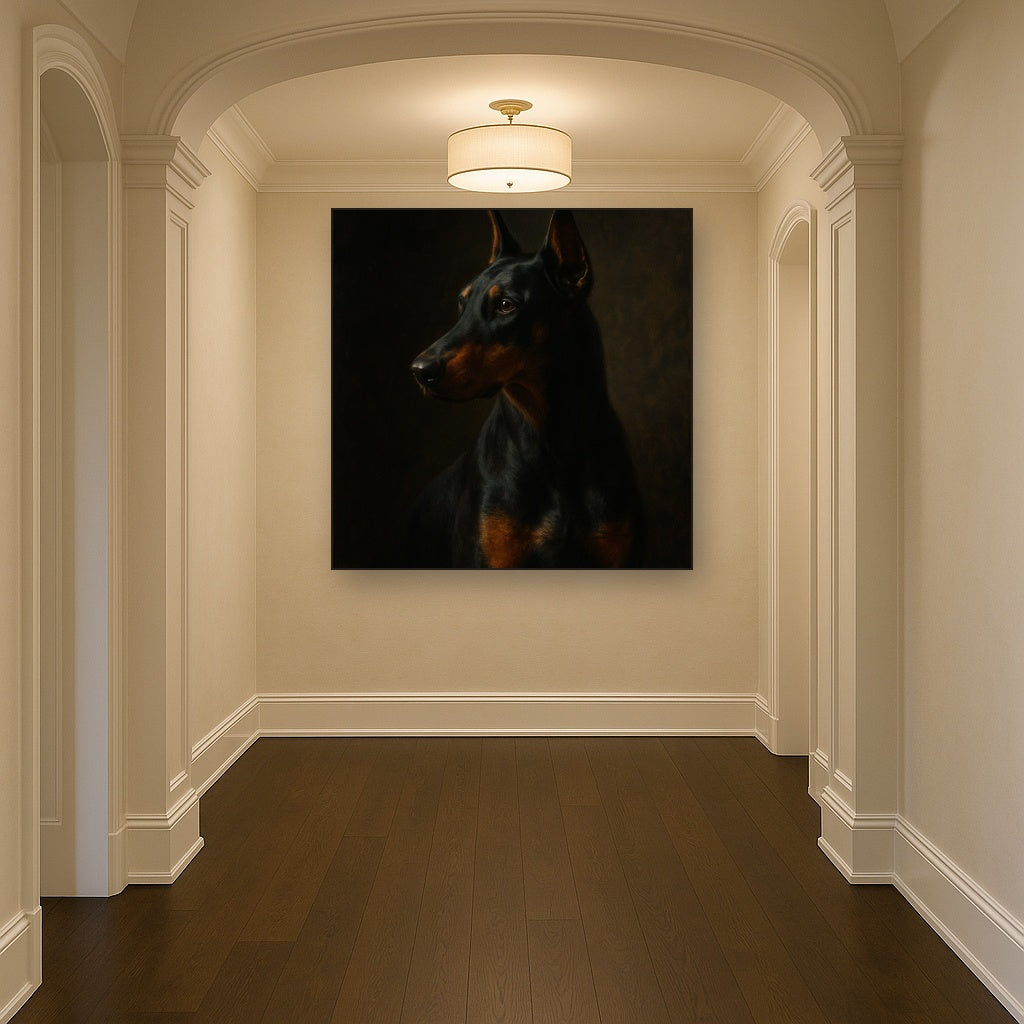 Alert Doberman Pinscher in Shadow & Light No. 7 Fine Art Oil Painting - View 5