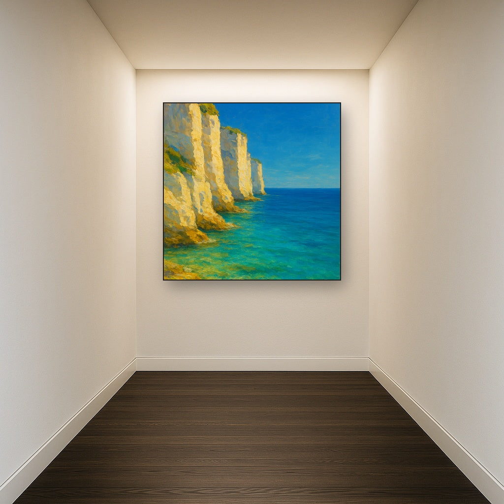 Mediterranean White Cliffs & Azure Horizon No. 10 Fine Art Oil Painting - View 5