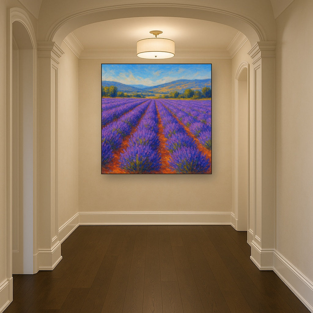 Sun-Drenched Lavender Field in Provence Vista No. 10 Fine Art Oil Painting - View 5
