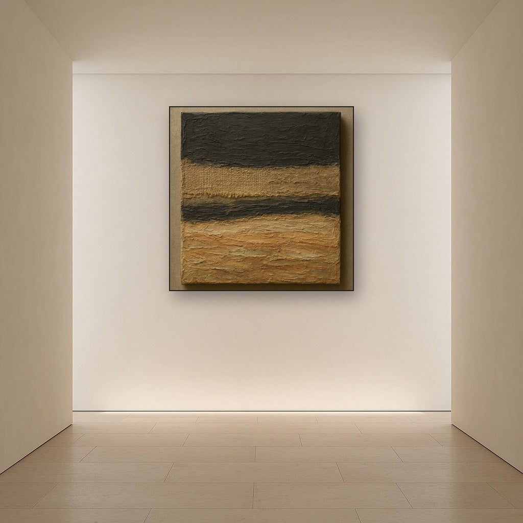Raw Burlap and Charcoal Stratum Oil Painting - View 5
