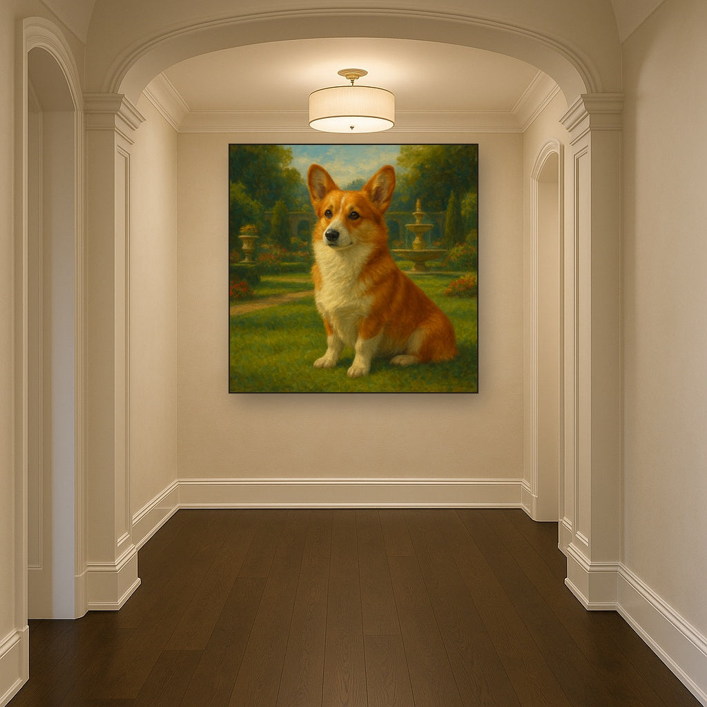 Pembroke Welsh Corgi in Royal English Garden No. 6 Fine Art Oil Painting - View 5