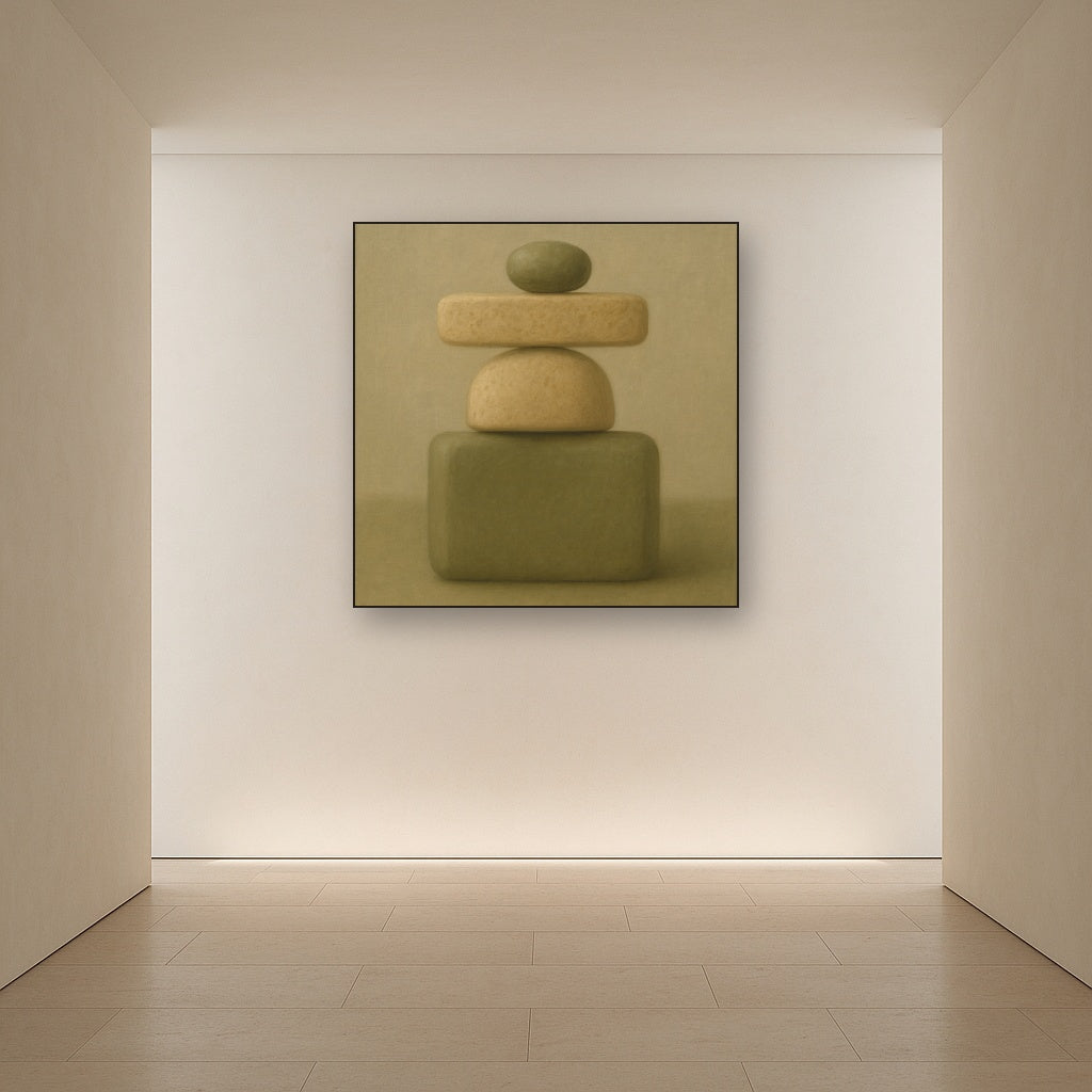 Muted Olive & Sandstone Geometric Balance No. 6 Oil Painting - View 5