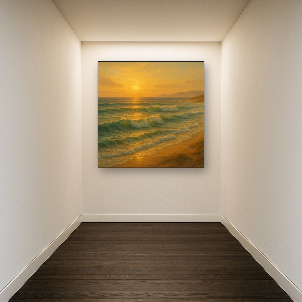 Golden Hour Sunlight on Ocean Swells No. 2 Oil Painting - View 5