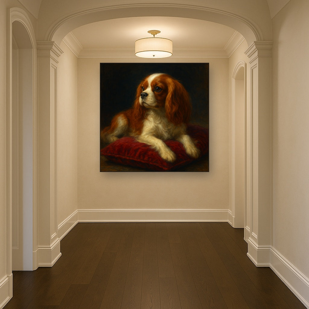 Cavalier King Charles Spaniel on Velvet Cushion No. 2 Fine Art Oil Painting - View 5