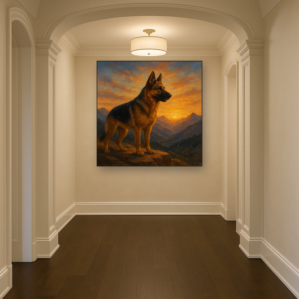 German Shepherd Standing in Alpine Sunset No. 10 Fine Art Oil Painting - View 5