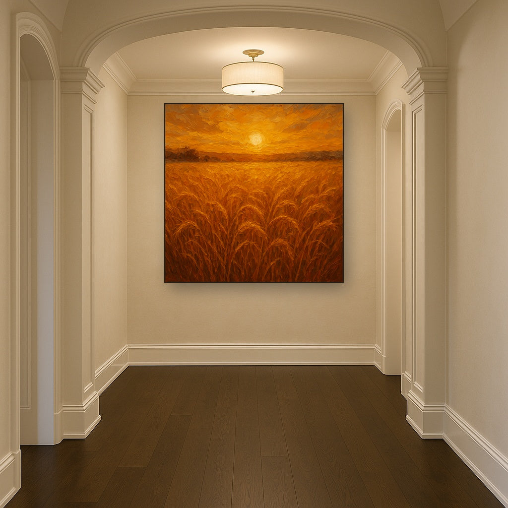 Golden Amber Wheatfield Impasto Oil Painting - View 5