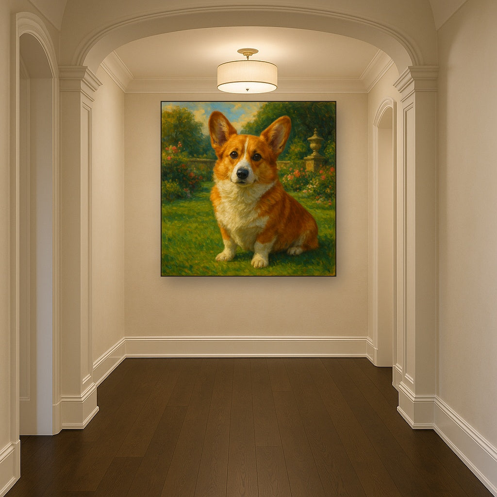 Pembroke Welsh Corgi in Royal English Garden No. 17 Fine Art Oil Painting - View 5