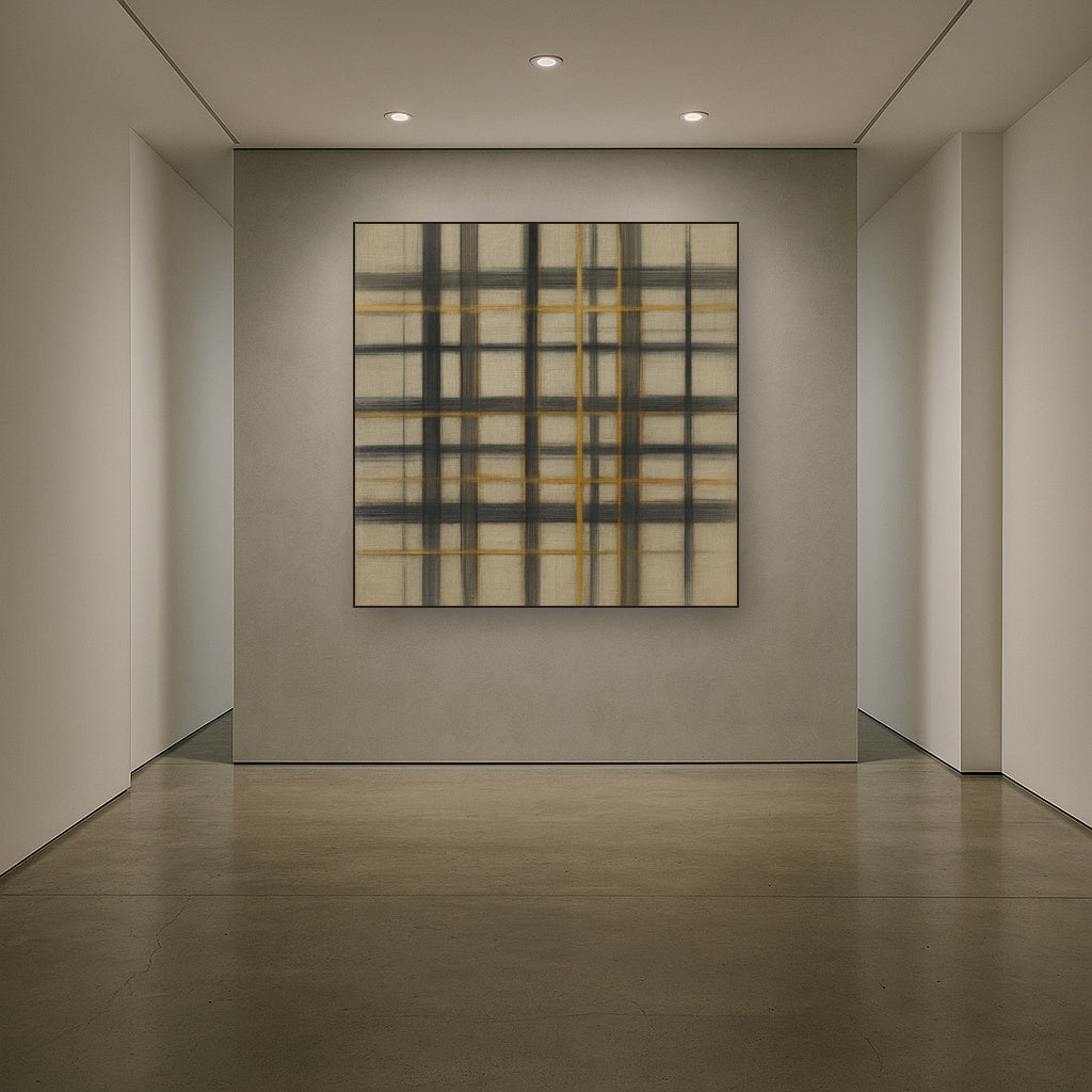 Abstract Woven Line Matrix in Charcoal & Gold No. 4 Fine Art Oil Painting - View 5