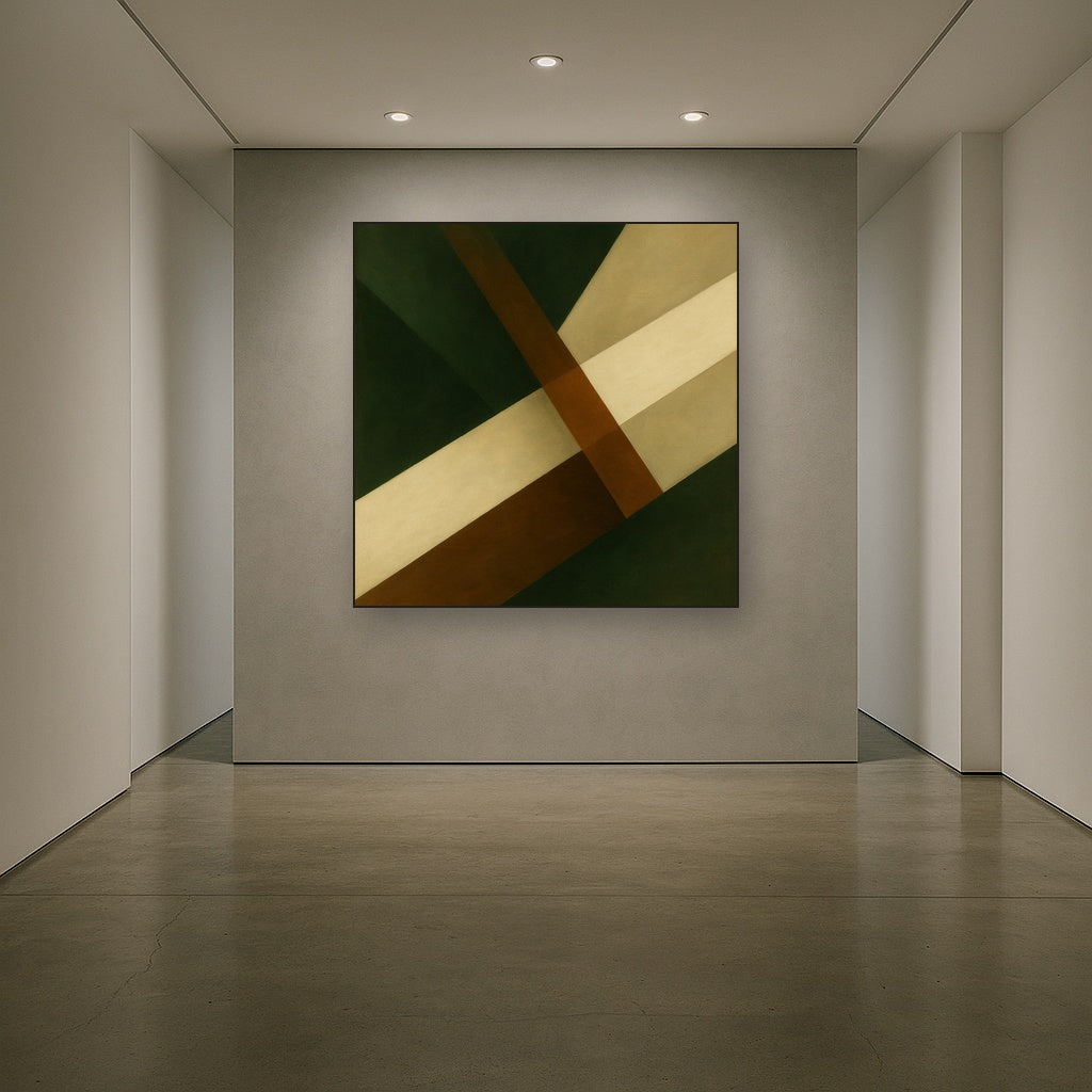 Kinetic Diagonal Planes in Forest & Alabaster No. 7 Fine Art Oil Painting - View 5