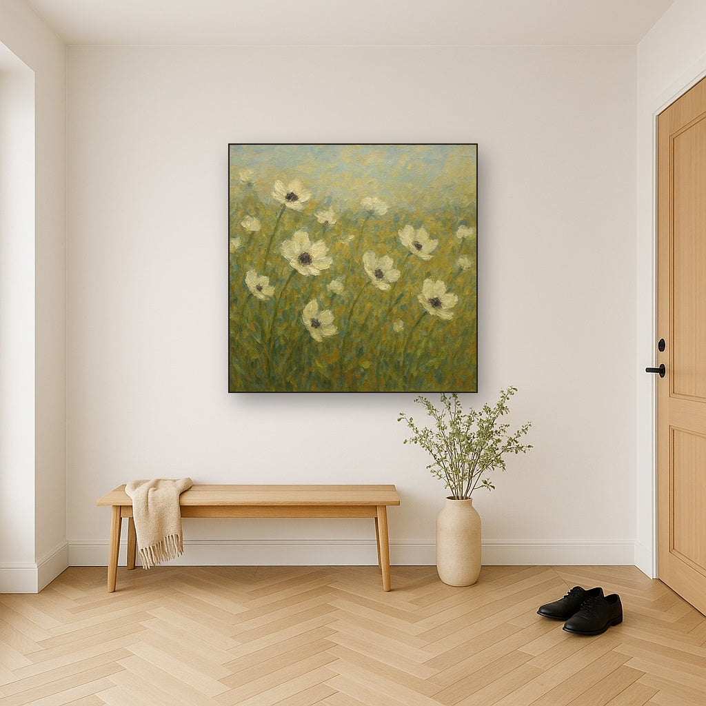 Wild Anemone Meadow Botanical Oil Painting - Styled in Entryway Hallway