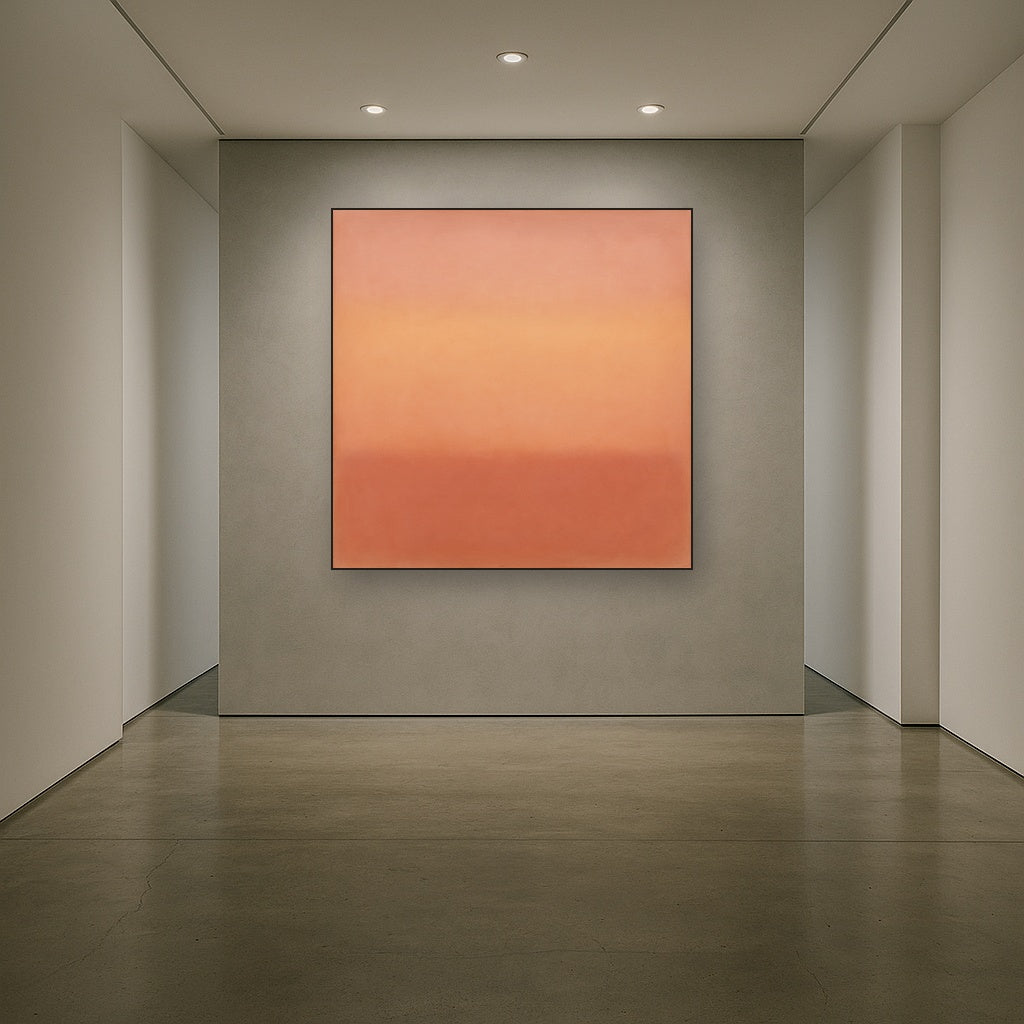 Blush Rose & Dusky Terracotta Ambient Glow No. 25 Oil Painting Staged in Bright Entryway and Hallway Gallery Wall, Hand Painted Fine Art on Linen