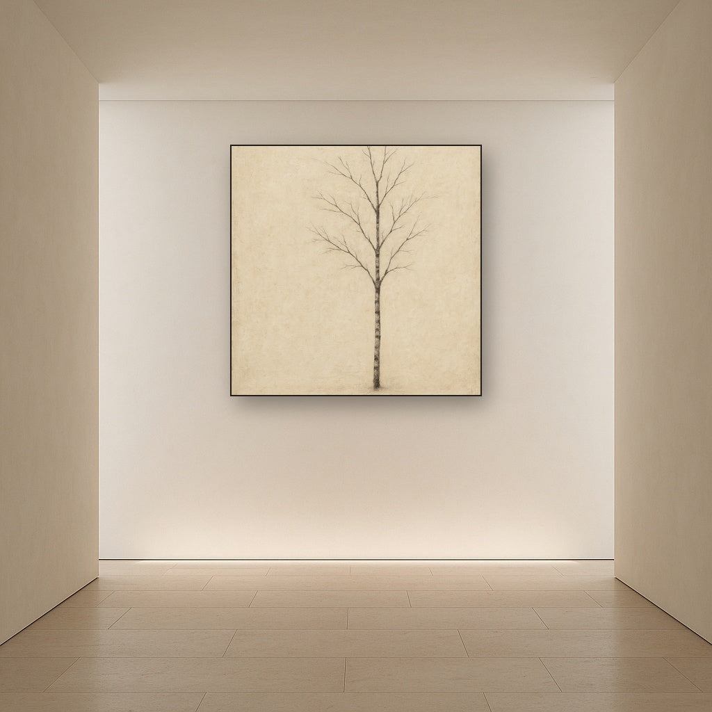 Nordic Birch Silhouette Minimalist Oil Painting - Styled in Entryway Hallway