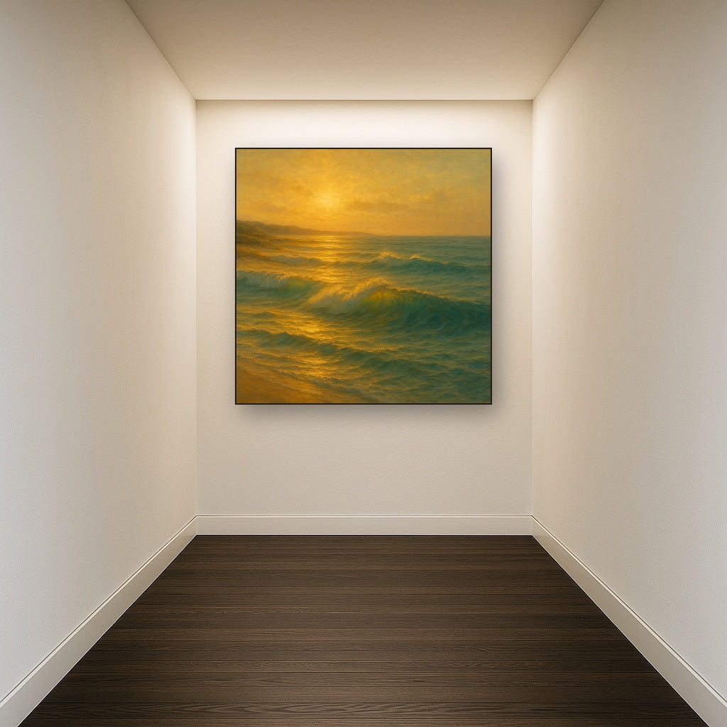 Golden Hour Sunlight on Ocean Swells No. 7 Oil Painting - View 5