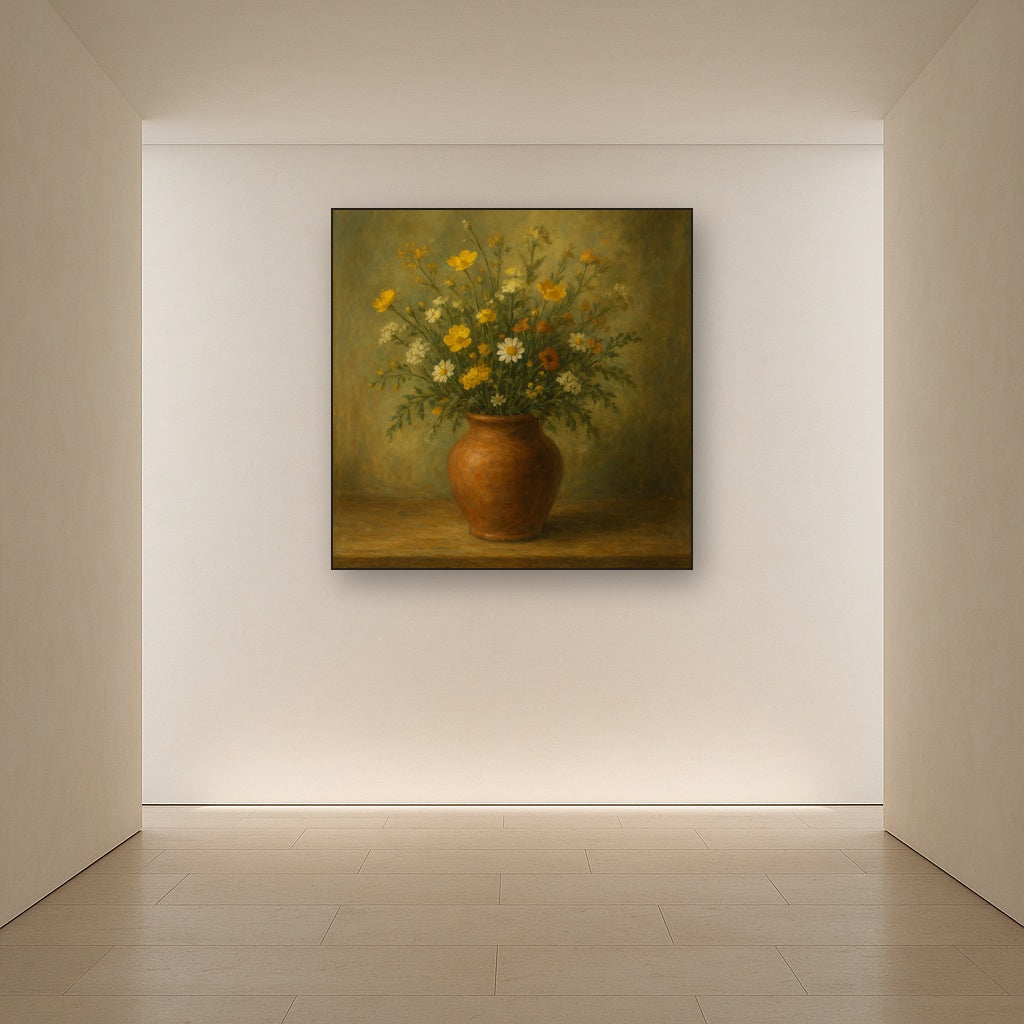 Vintage Meadow Wildflowers in Earthenware Jar No. 13 Fine Art Oil Painting - View 5
