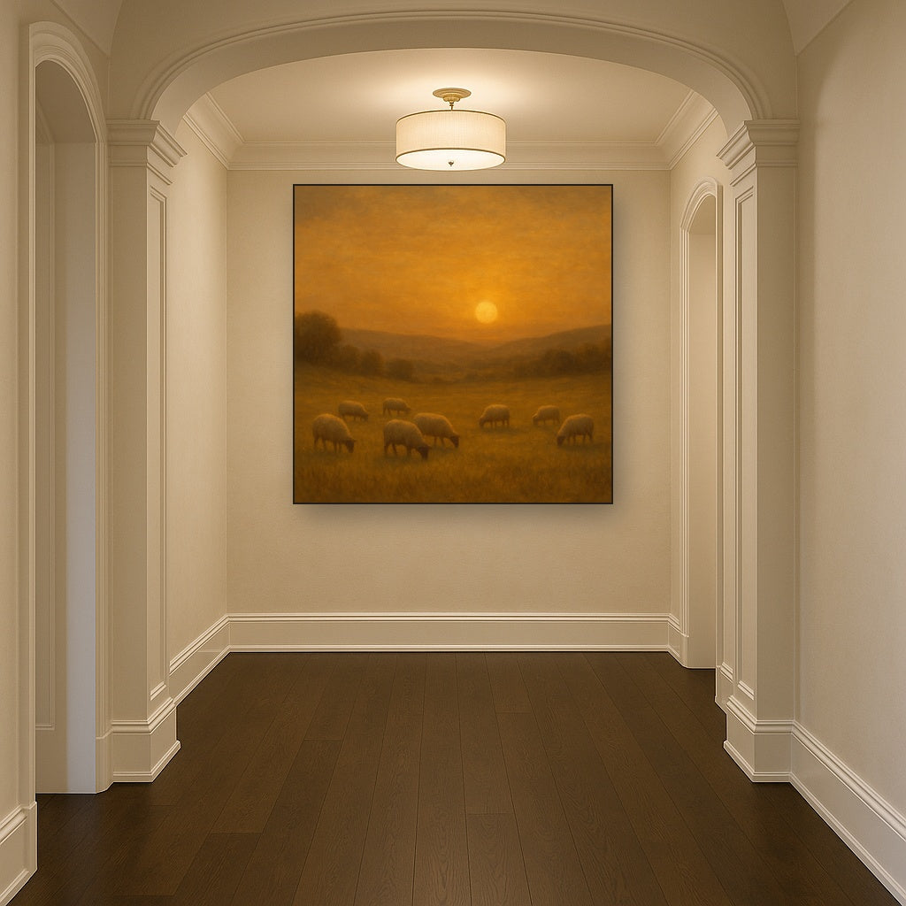 Sunset Grazing Flock in Golden Valley No. 4 Oil Painting - View 5