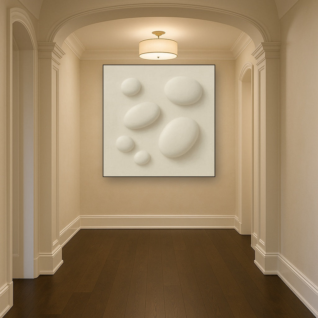 Organic Pebble Relief in White No. 6 - Modern Fine Art Oil Painting - View 5