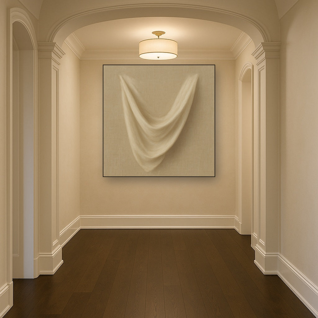 Alabaster Linen Texture Fold No. 4 - Modern Fine Art Oil Painting - View 5