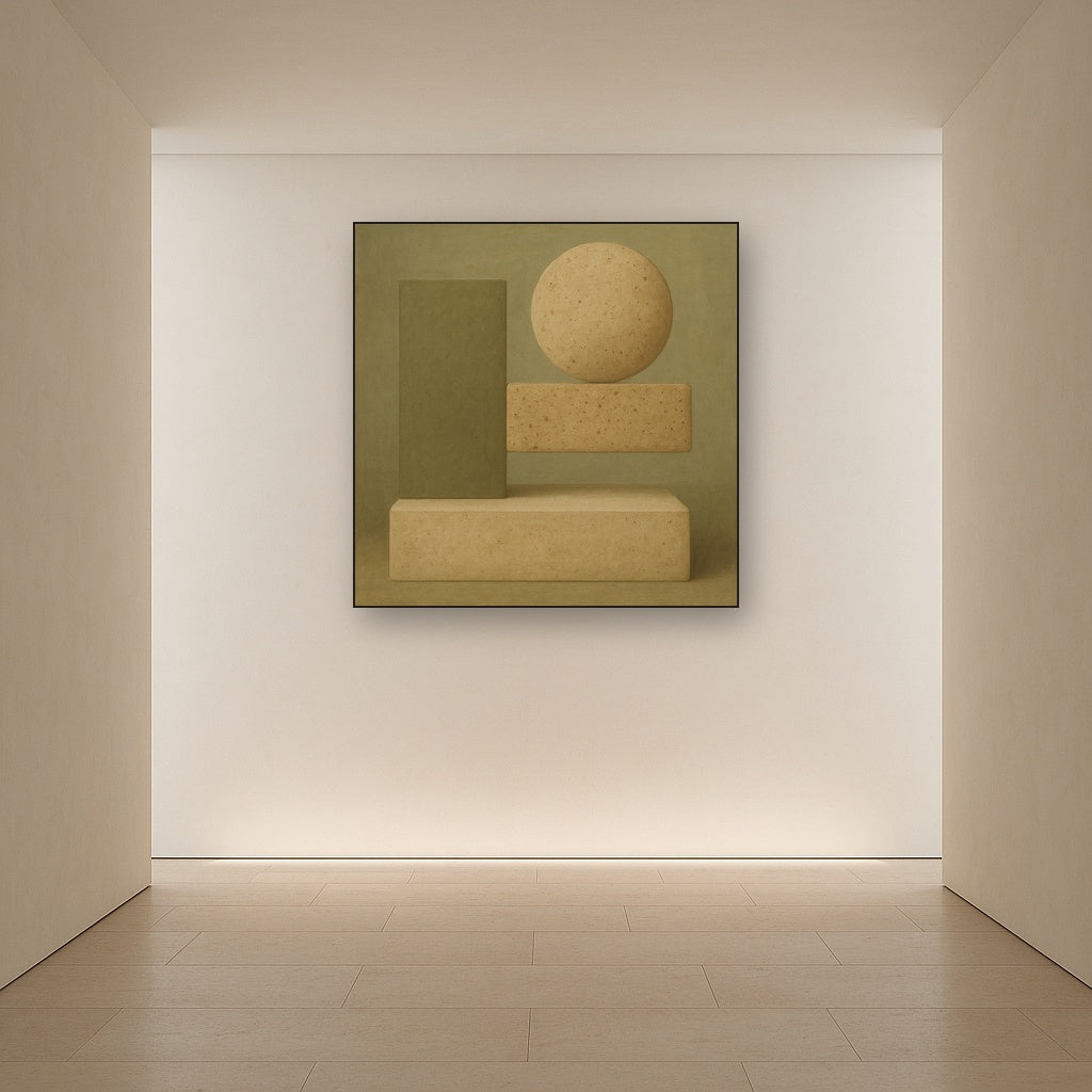 Muted Olive & Sandstone Geometric Balance No. 28 Oil Painting - View 5