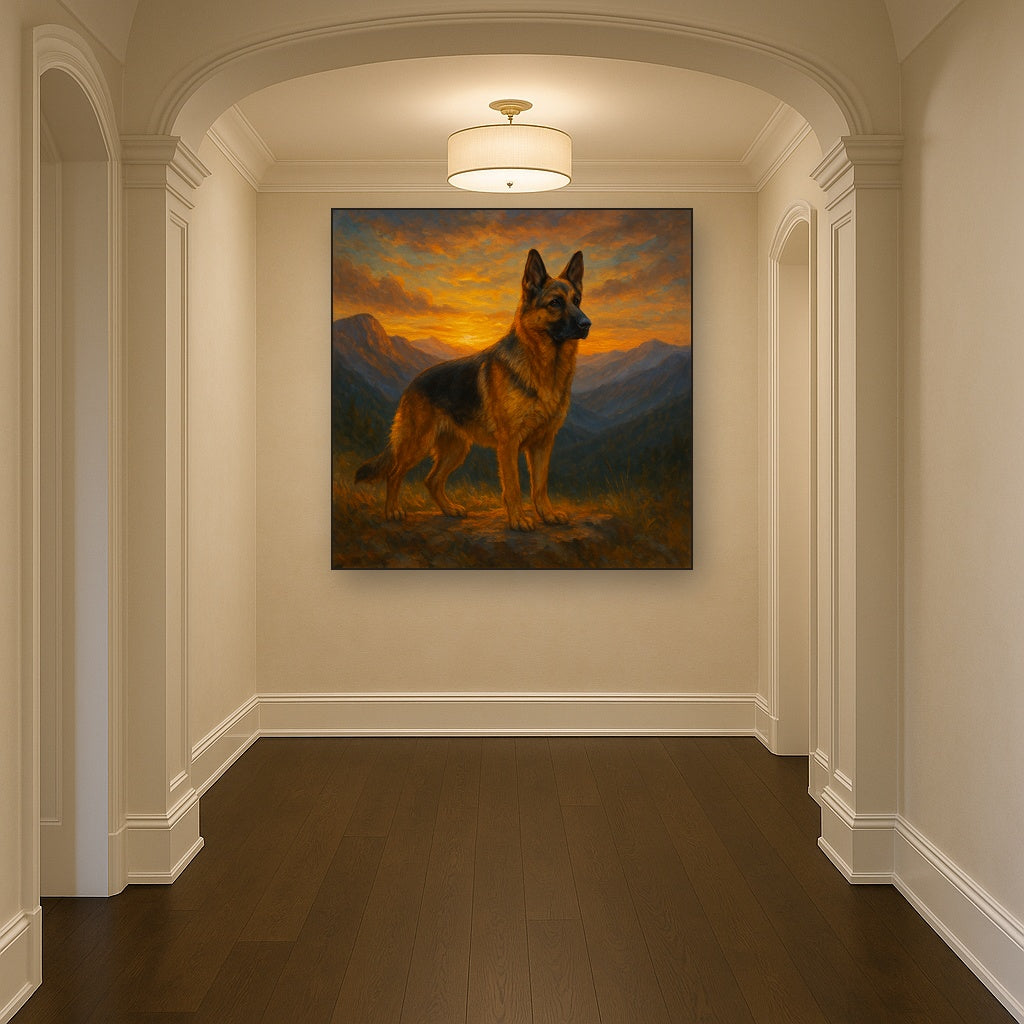 German Shepherd Standing in Alpine Sunset No. 2 Fine Art Oil Painting - View 5