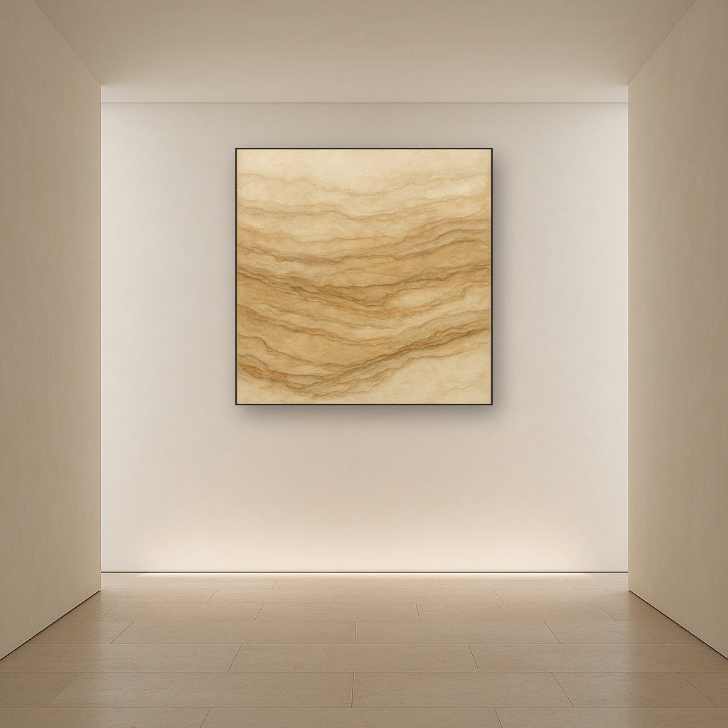 Weathered Mineral Sediments in Warm Ecru No. 2 Oil Painting Staged in Bright Entryway and Hallway Gallery Wall, Hand Painted Fine Art on Linen