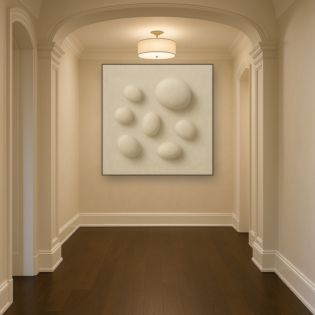 Organic Pebble Relief in White No. 6 - Modern Fine Art Oil Painting - View 5