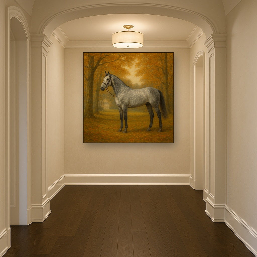 Dappled Grey Hunter in Autumn Woodland Oil Painting - View 5