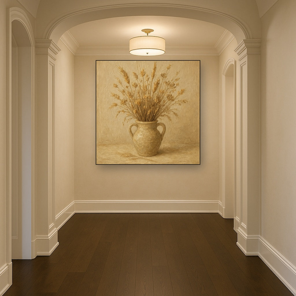 Wild Meadow Botanicals in Neutral Ceramic Oil Painting - Styled in Entryway Hallway