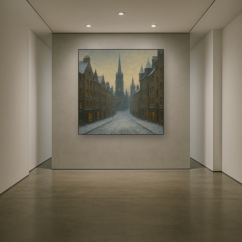 Edinburgh Old Town Royal Mile in Snow No. 4 Oil Painting - View 5