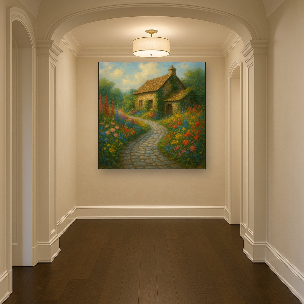 Rustic Stone Cottage Path with Wild Garden Blooms No. 8 Fine Art Oil Painting - View 5