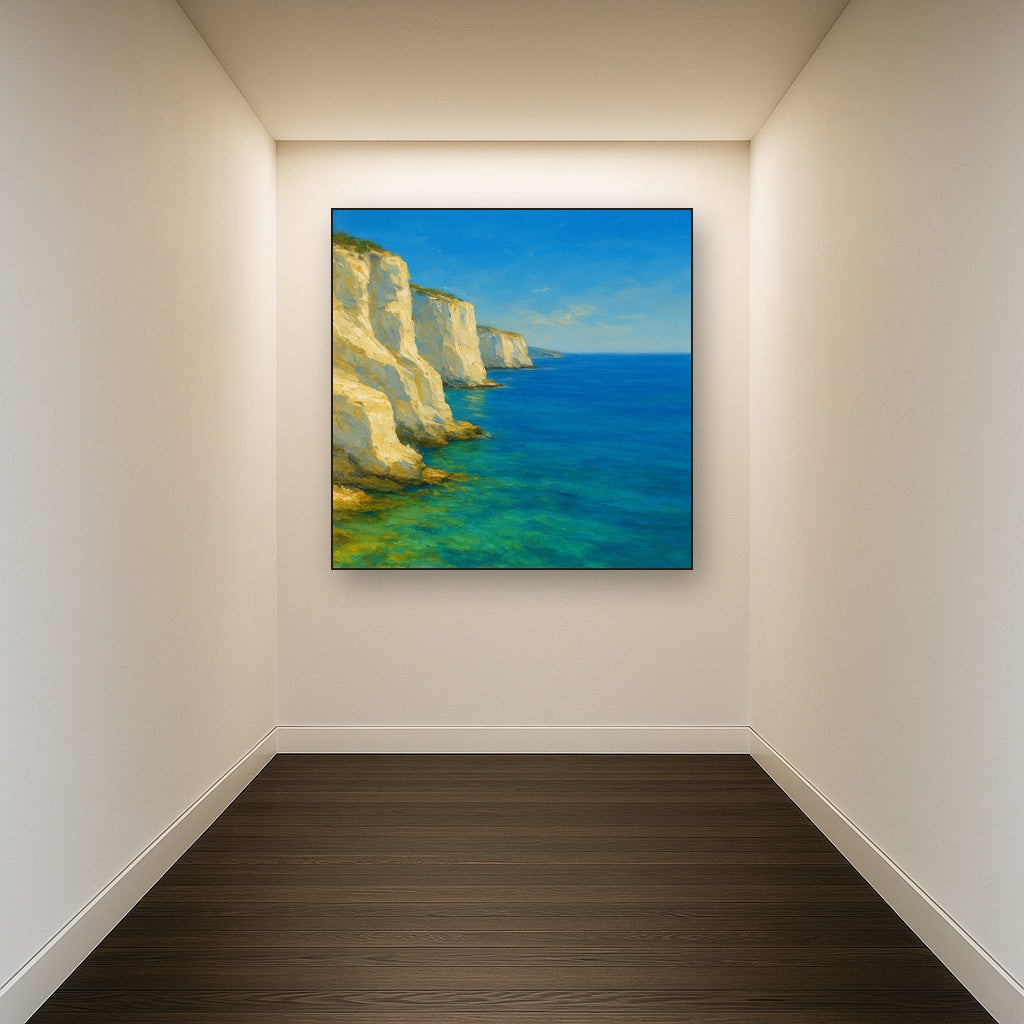 Mediterranean White Cliffs & Azure Horizon No. 6 Fine Art Oil Painting - View 5