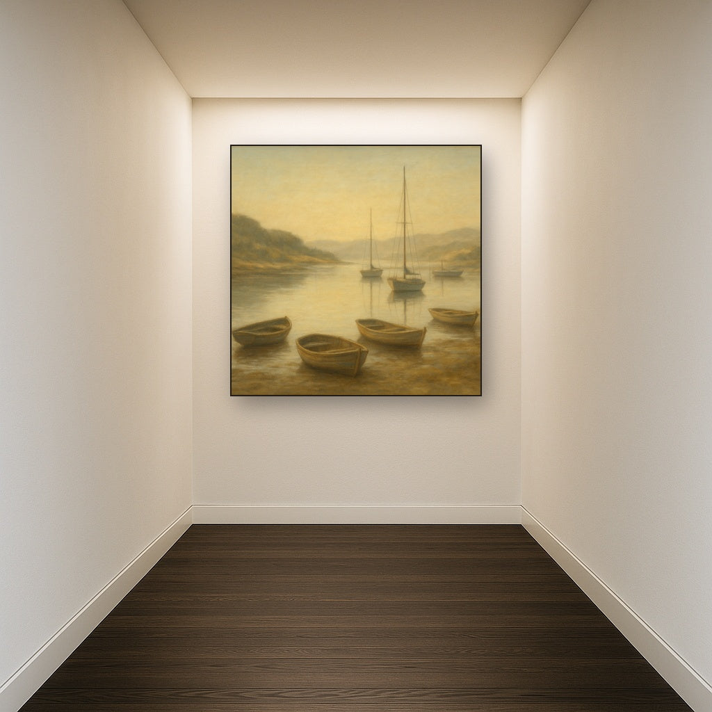Quiet Fishing Harbor at Morning Low Tide No. 16 Oil Painting - View 5