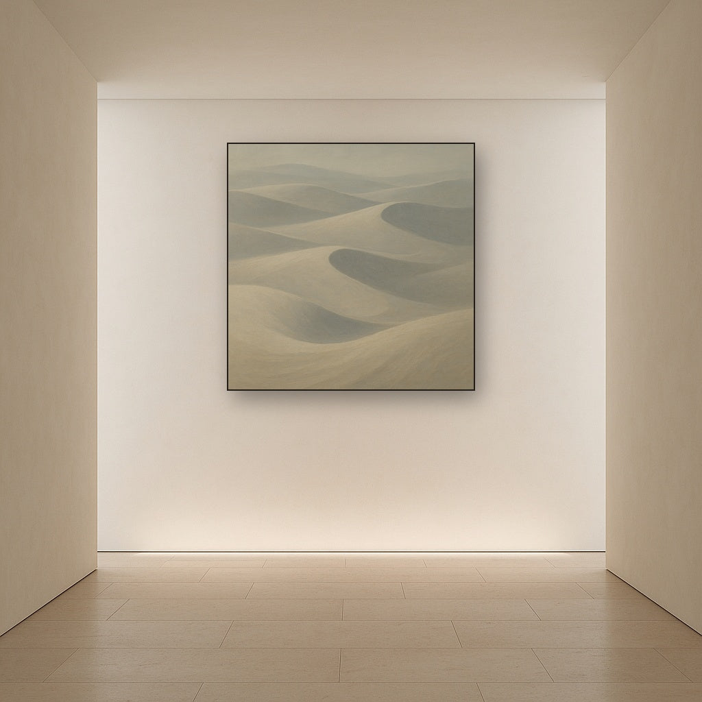 Monochrome Sand Dune Contours & Pale Slate Oil Painting - View 5