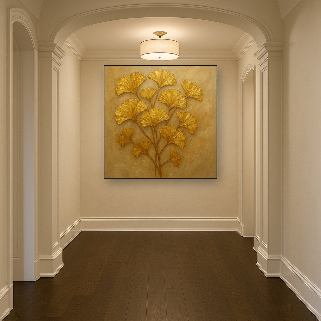 Gilded Ginkgo Foliage Luxury Oil Painting - View 5