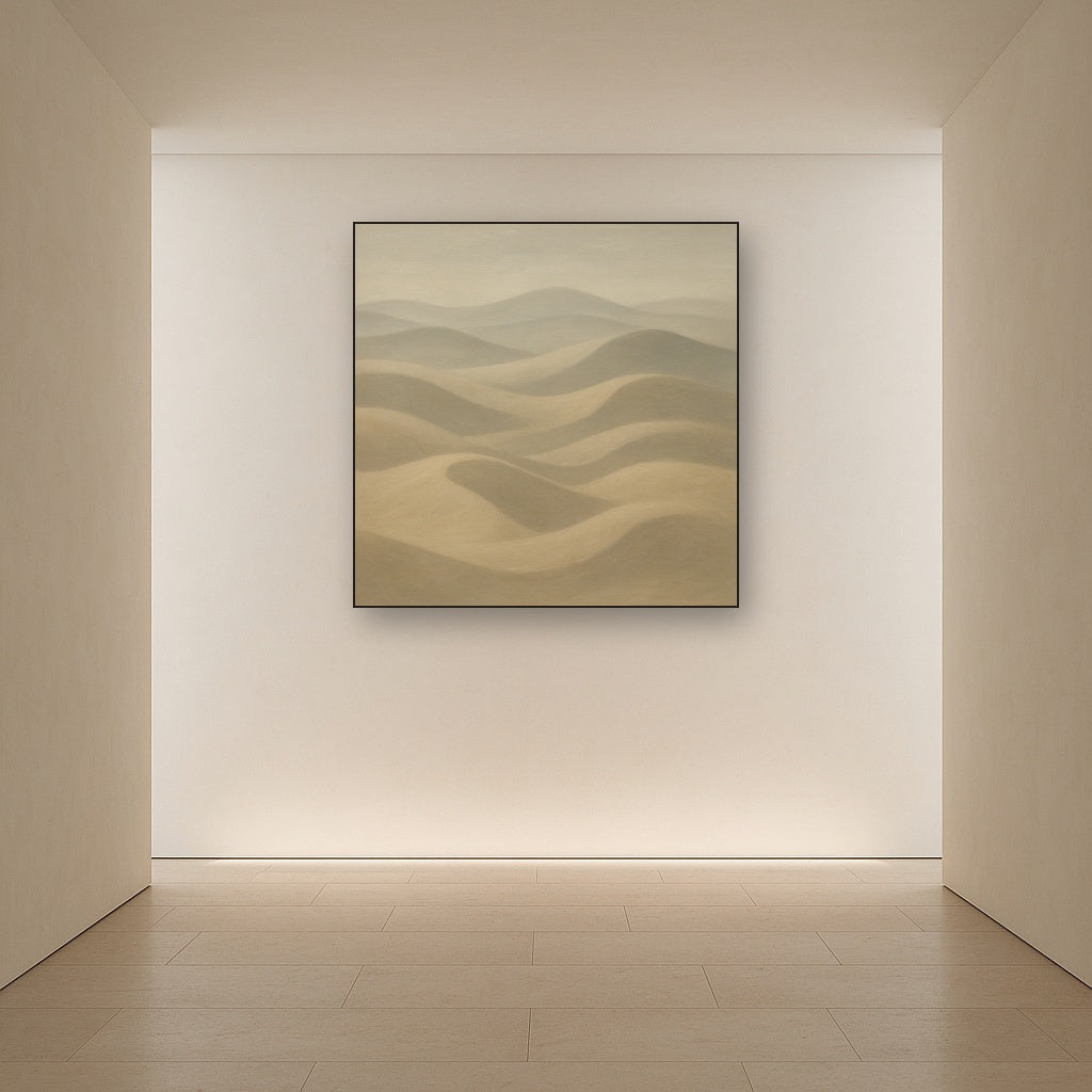 Monochrome Sand Dune Contours & Pale Slate No. 26 Oil Painting Staged in Bright Entryway and Hallway Gallery Wall, Hand Painted Fine Art on Linen
