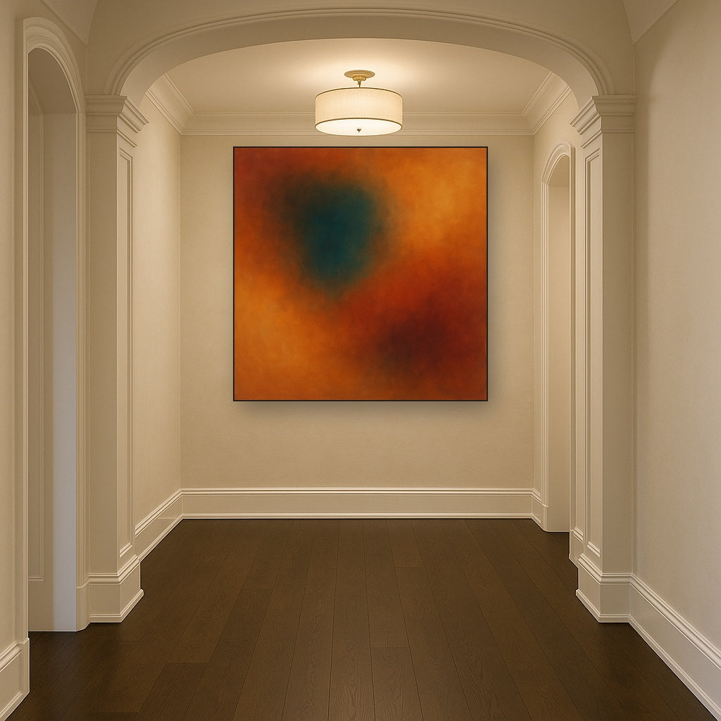 Deep Topaz & Spiced Terracotta Glow No. 3 Oil Painting Staged in Bright Entryway and Hallway Gallery Wall, Hand Painted Fine Art on Linen