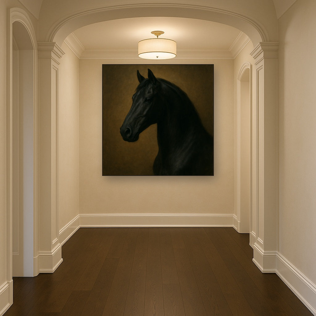 Dark Stallion Portrait in Classical Sfumato No. 6 Oil Painting - View 5