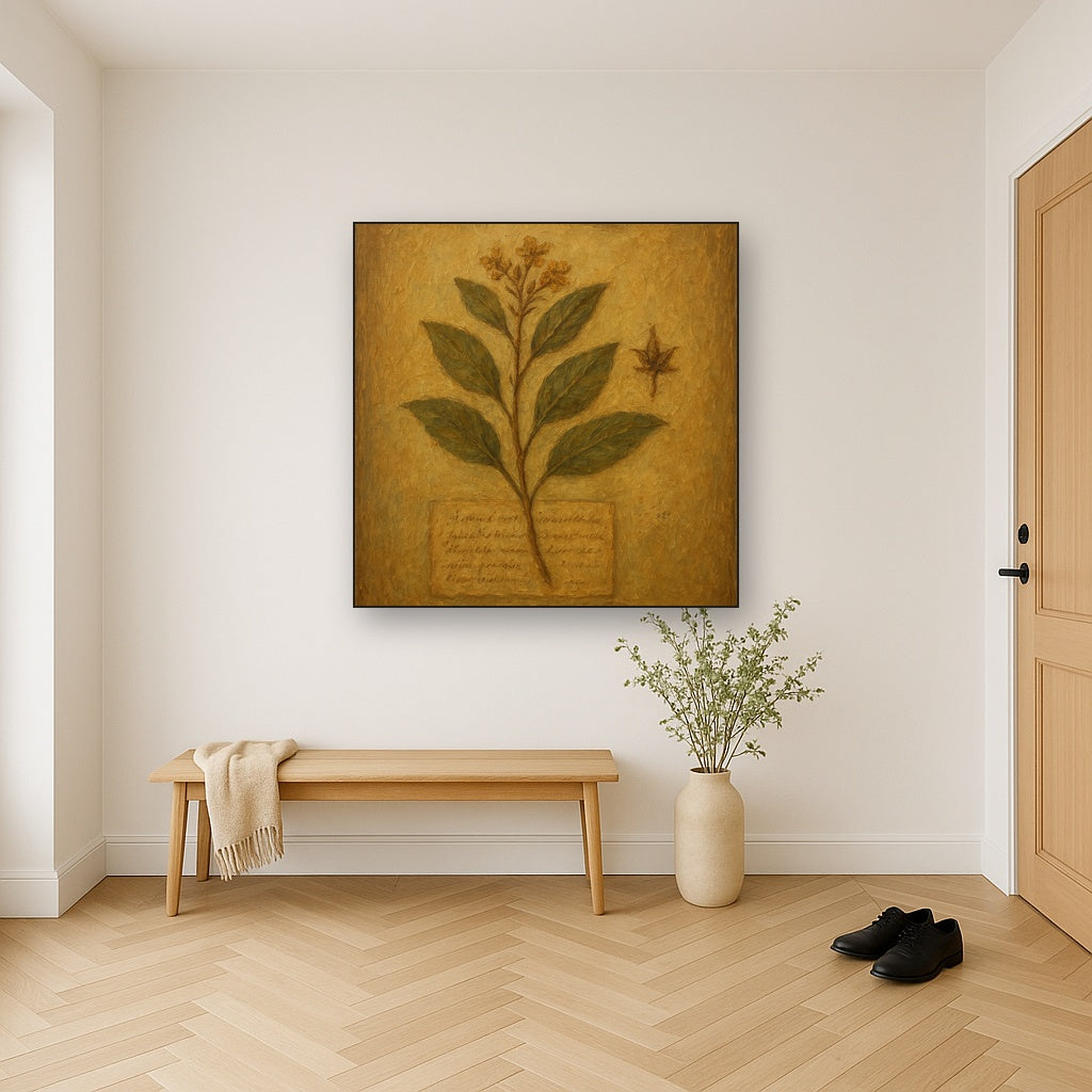 Antique Botanical Herbarium Study No. 4 Oil Painting - Styled in Entryway Hallway