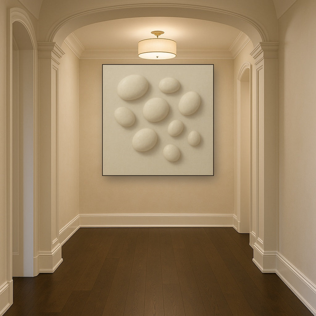 Organic Pebble Relief in White No. 6 - Modern Fine Art Oil Painting - View 5