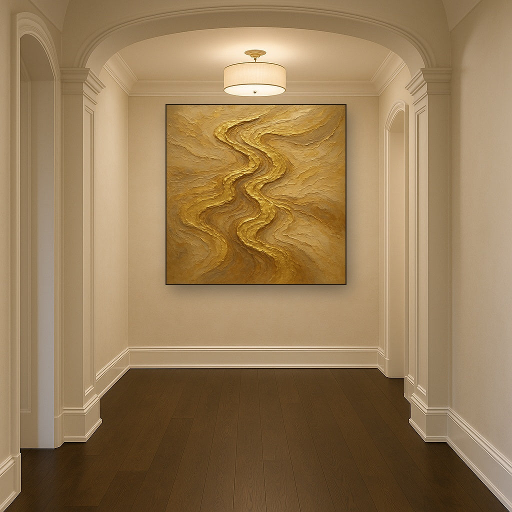 Abstract Gold Leaf Topography Oil Painting - View 5
