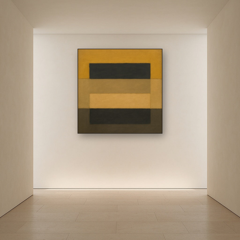 Stacked Horizon Blocks in Mustard & Charcoal No. 4 Oil Painting - View 5
