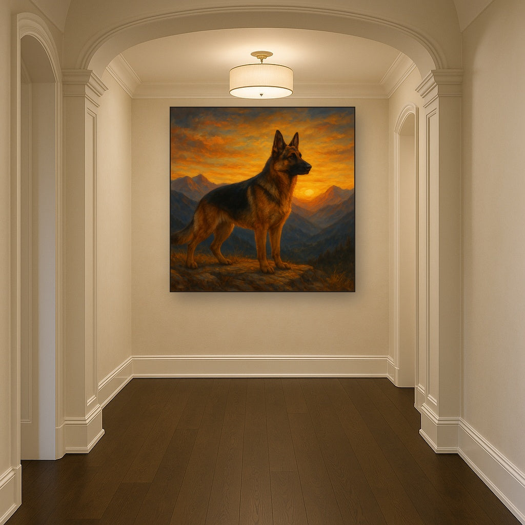 German Shepherd Standing in Alpine Sunset No. 6 Fine Art Oil Painting - View 5