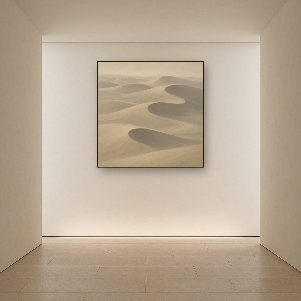 Monochrome Sand Dune Contours & Pale Slate No. 11 Oil Painting Staged in Bright Entryway and Hallway Gallery Wall, Hand Painted Fine Art on Linen