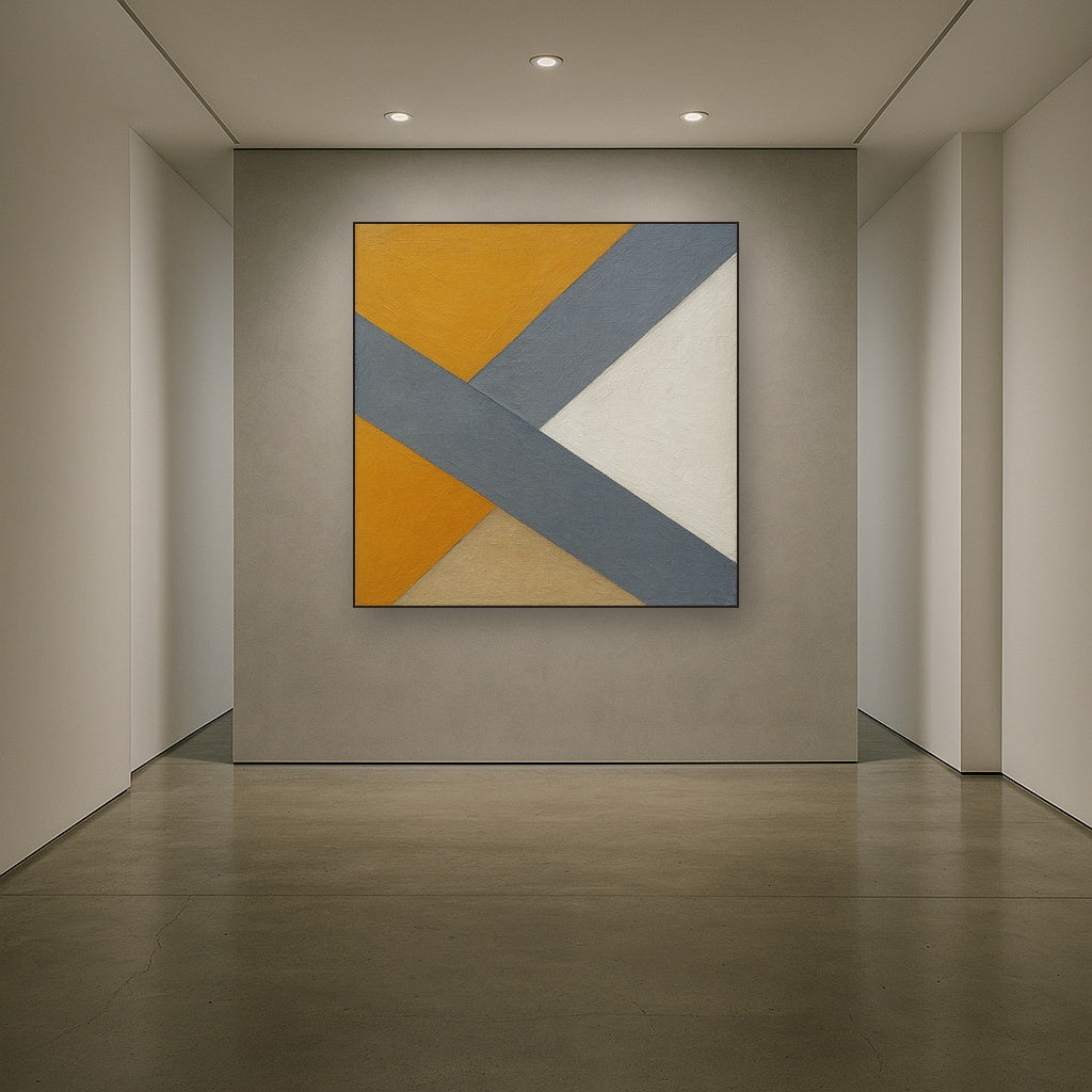 Intersecting Diagonal Planes Geometric Oil Painting - Styled in Entryway Hallway