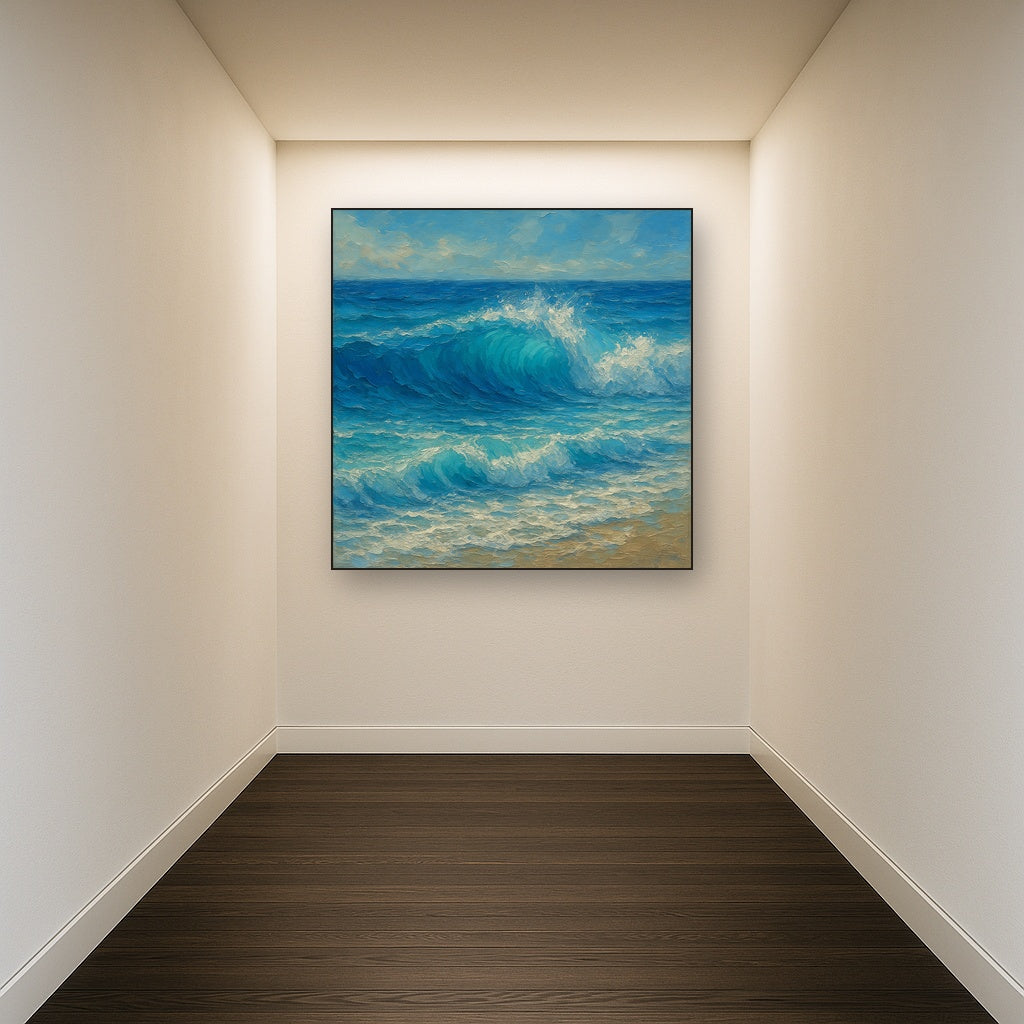 Azure Swell & Sea Foam Seascape Oil Painting - View 5