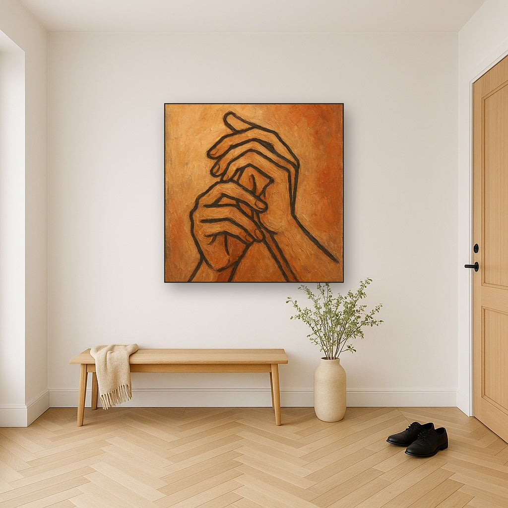 Intertwined Hands Study Line Art Oil Painting - View 5