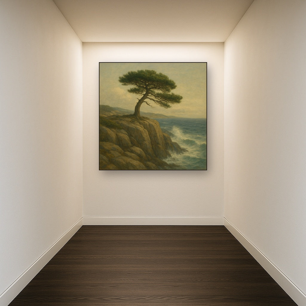 Wild Coastal Pine on Stormy Granite Cliff No. 7 Oil Painting - View 5