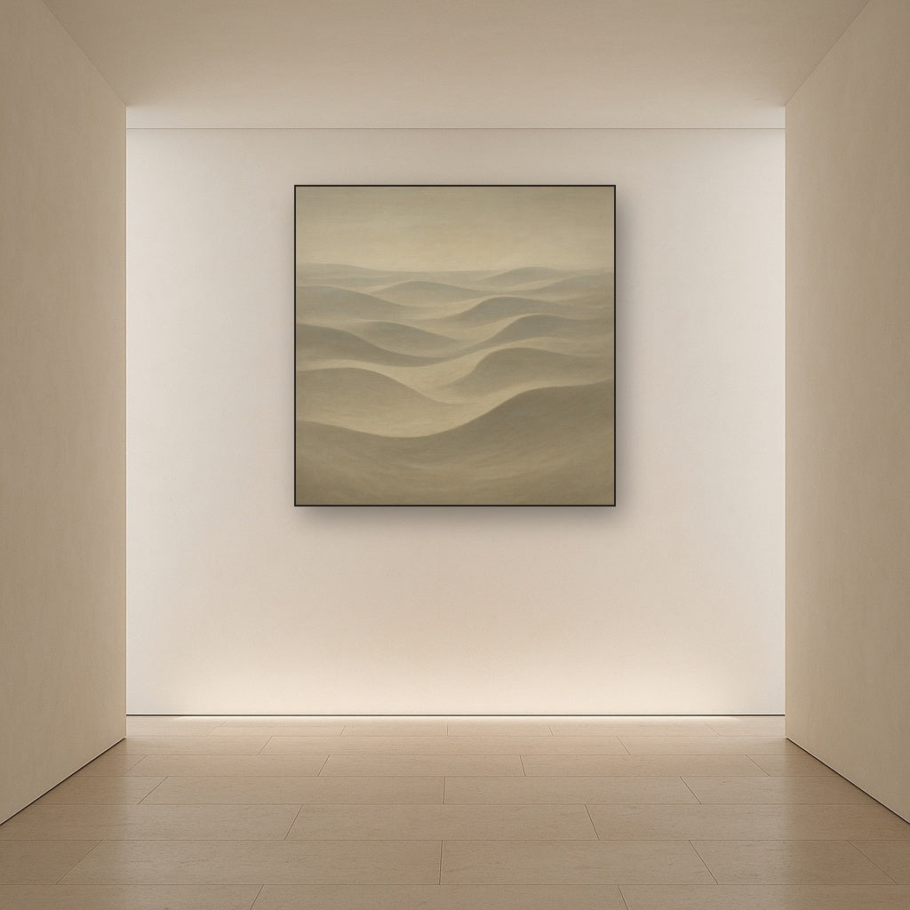 Monochrome Sand Dune Contours & Pale Slate No. 19 Oil Painting Staged in Bright Entryway and Hallway Gallery Wall, Hand Painted Fine Art on Linen